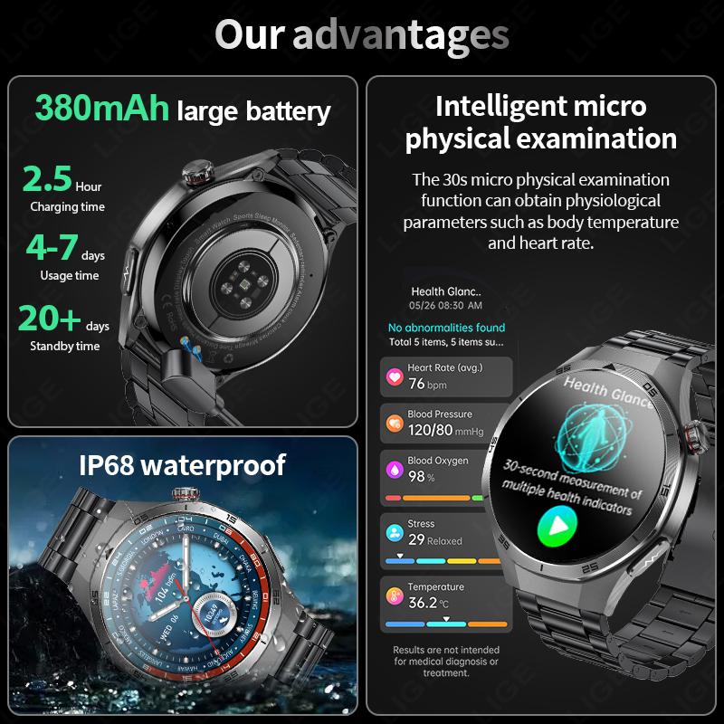 SACOSDING Умные часы AMOLED-экран IP68 Водонепроницаемые Bluetooth-звонки Мужские NFC Умные часы
