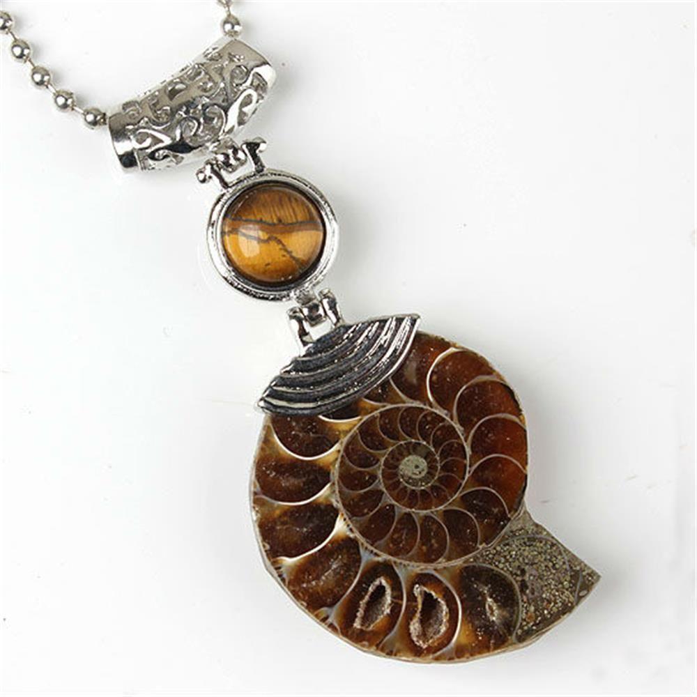 Stone Beads Natural Spiral Pattern Cabochon Conch Shell Stone Pendant Ammonite Fossil Stone Pendant