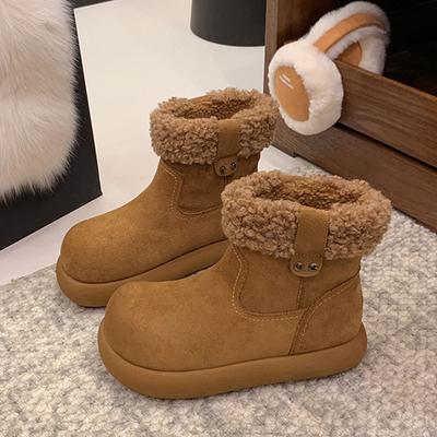 Женские новые зимние интегрированные с натуральным мехом снегоходы, утолщенные короткие ботинки с набивкой, теплые пушистые хлопковые туфли