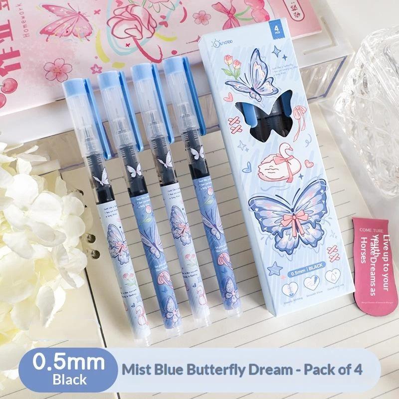 4Pcs Aesthetic Butterfly Rose Gel Pens Smooth Quick Drying Ink Creative Stationery for School Office DIY Art Craft Use