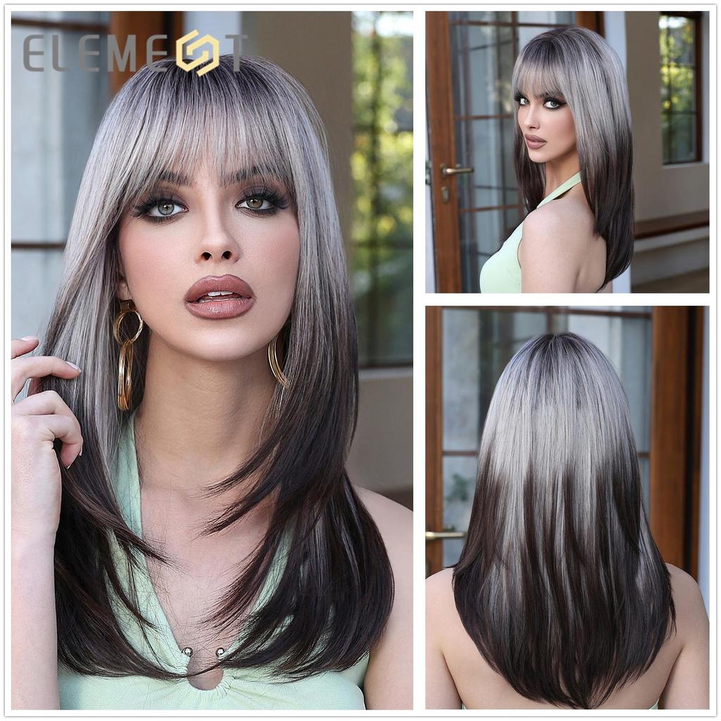 LOUIS FERRE Длинные прямые синтетические парики для женщин, белые, черные многослойные волосы с челкой, парики из термостойкого волокна на каждый день