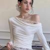 One-shoulder Lace Off-the-shoulder Sweater, A Sweet and Spicy Autumn Skinny Short Off-the-shoulder Base Knitted Sweater Top