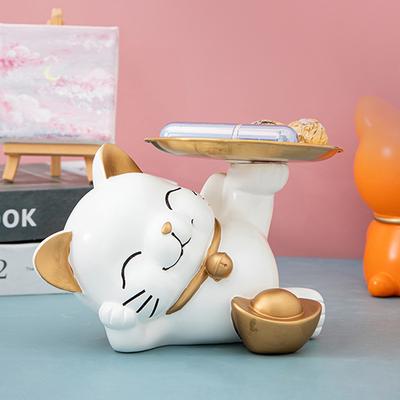 Статуэтка кошки из смолы, поднос-держатель для ключей на стол, скульптура для декора гостиной, органайзер для ключей, настольное украшение для прихожей