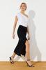 Women's Fashion Black Slit Detailed Fish Shape Maxi Length Woven Skirt