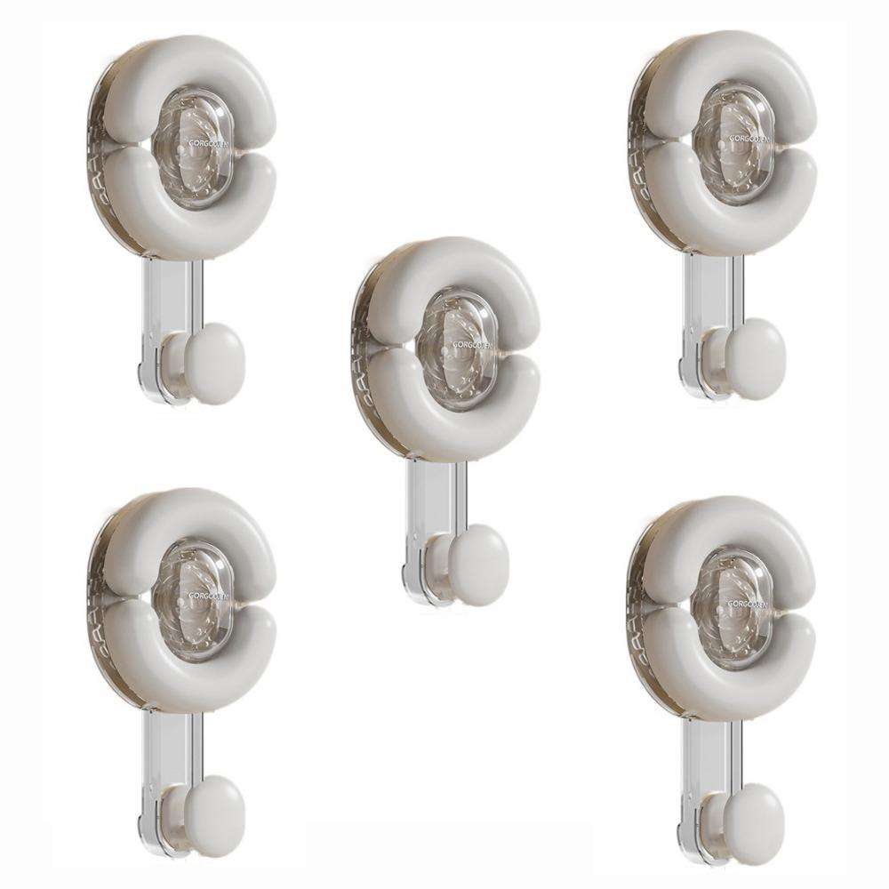 5Pcs Plastic Shower Hooks Punch Free Wall Hanger Light Luxury Suction Cup Hooks Kitchen