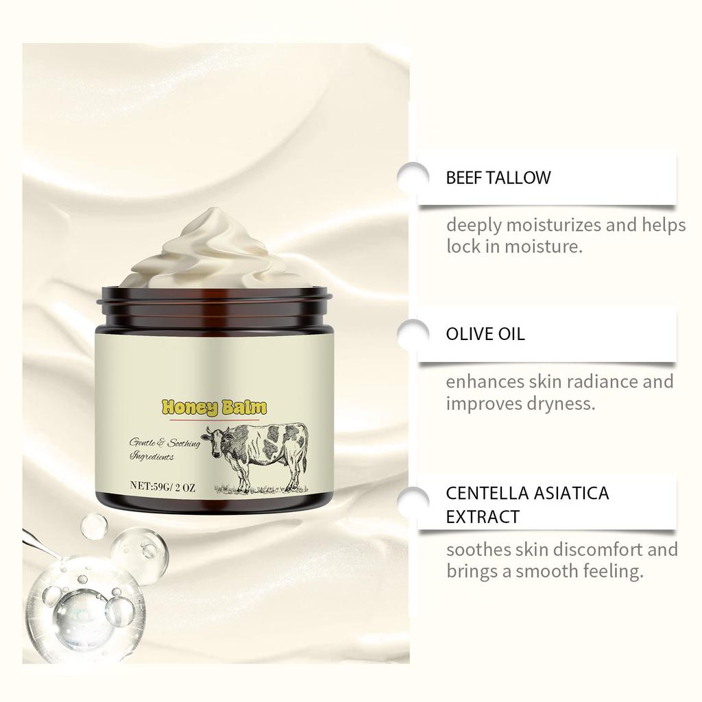 Крем с говяжьим жиром и медом нежно ухаживает за кожей, глубоко увлажняя ее, снимает покраснения и успокаивает чувствительность.