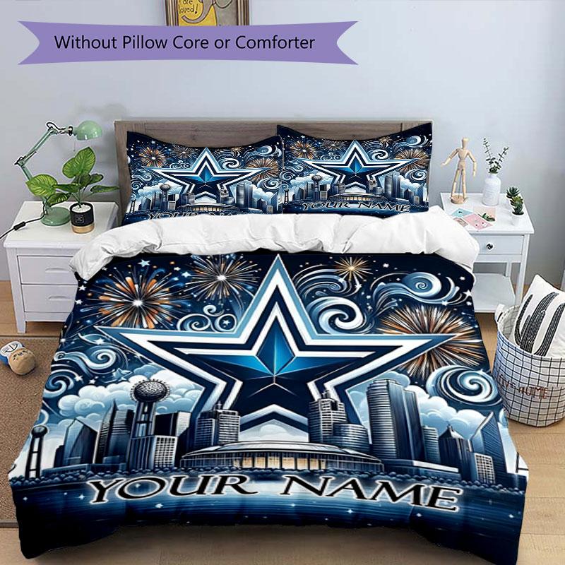 3PC Custom Name "City Lights Stars" Bedding Set Printed Bedding Set Duvet Cover Closure Includes 1 Duvet Cover & 2 Pillowcases for All Seasons Bedroom
