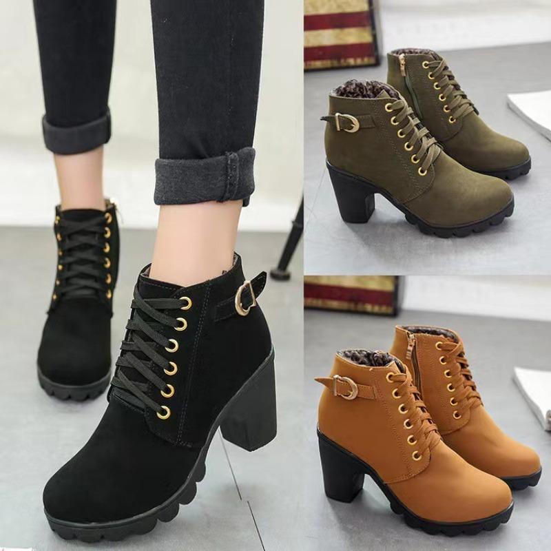Fashion Pu Leather Ankle Boots Women 2024 Autumn Wedge High Heels Woman Comfort Women Shoes Buckle Lace Up Casual Short Boats