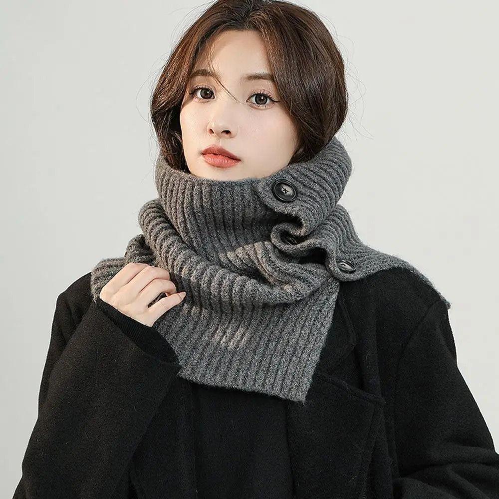 Detachable Button Scarf Knitted Neckerchief Wrap Winter Warm Turtleneck Neck Warmer Girls