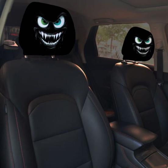Skull Car Headrest Covers Spooky Print Auto Seat Head Rest