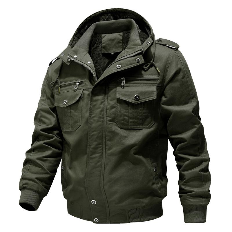 Pure Cotton Jacket Men'S Military Clothing Men'S Jacket Washed Winter Velvet Cotton Jacket Hooded