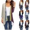 Women's Print Irregular Three-quarter Sleeve Cardigan With Pocket Jacket