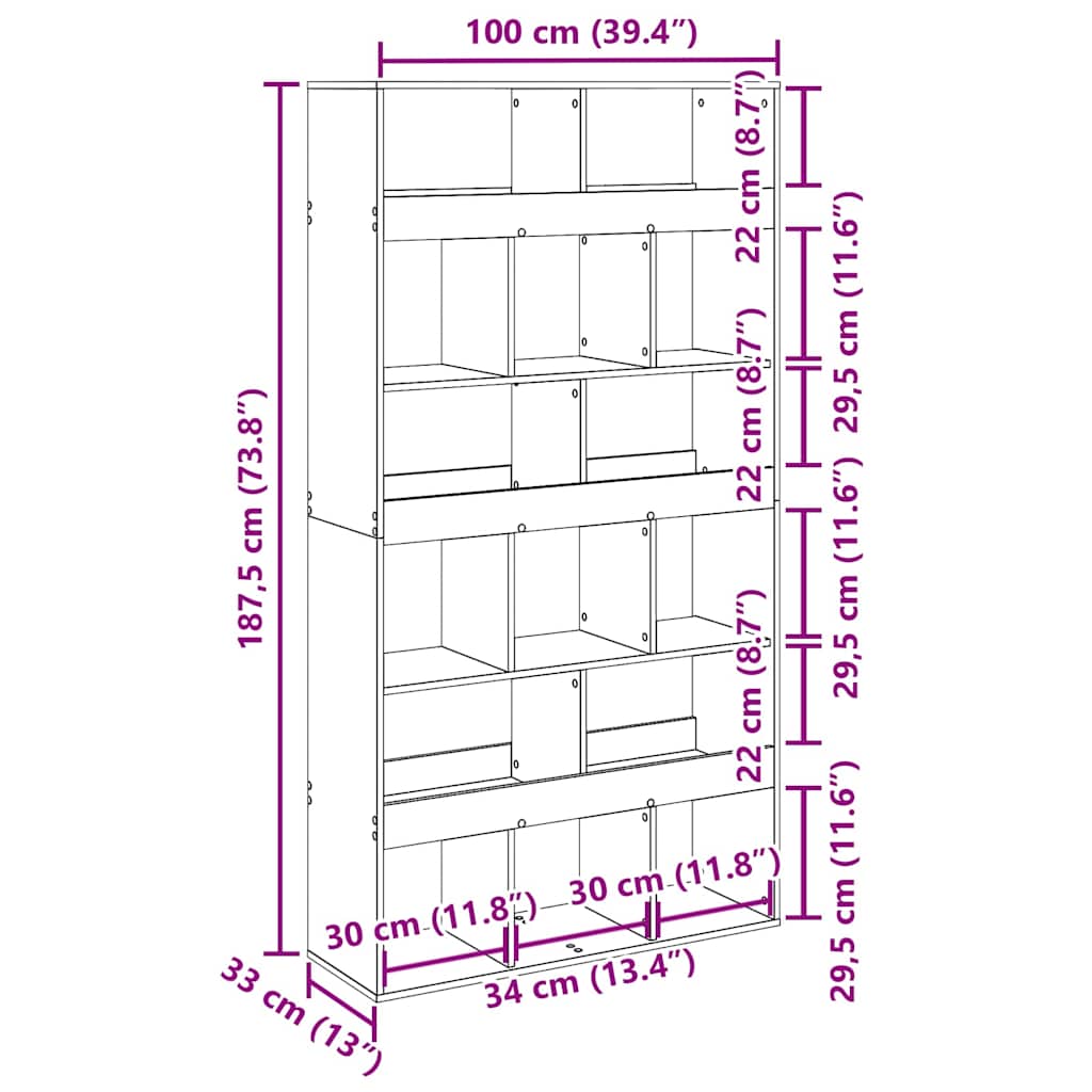Bookshelf 2 pcs Black Oak Effect 100 x 33 x 187.5 cm