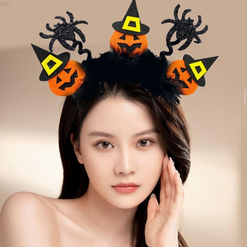 Adult Teens Headband Wing&Skull&Pumpkin Shape Hair Hoop Halloween Party Headpiece Woman Girls Cosplay Costume Hairband