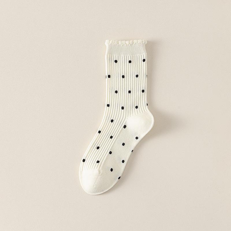 Кружевные носки, Женские длинные носки, Хлопковые носки с черной отделкой и горошком, Спортивные махровые носки для осени и зимы, Универсальные бесшовные носки средней длины