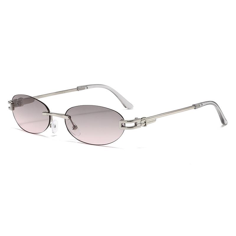 European and American new personalized oval metal frameless sunglasses women's high-end fashion hip-hop light luxury street sunglasses men