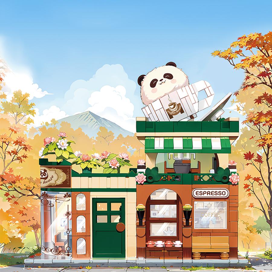 Non-Toxic Japanese Street View Building Blocks Mini Bricks Panda Izakaya Coffee Shop Mini House Building Toys Gifts For Kids