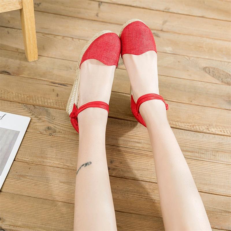 2025 новые корейские женские сандалии сандалии на танкетке удобные импортные сандалии с острым носком и пряжкой из пеньки женские сандалии