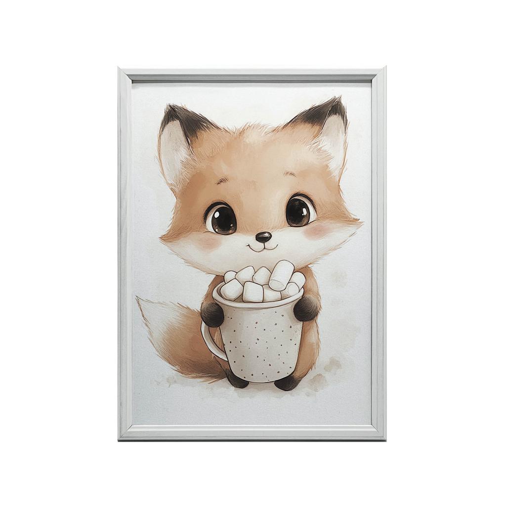 Plakat Uroczy Lisek Z Ciepłą Czekoladą Plakat Uroczy Lisek Z Ciepłą Czekoladą, 50X70 Cm, Bez Ramy, Płótno Premium Na Blejtramie