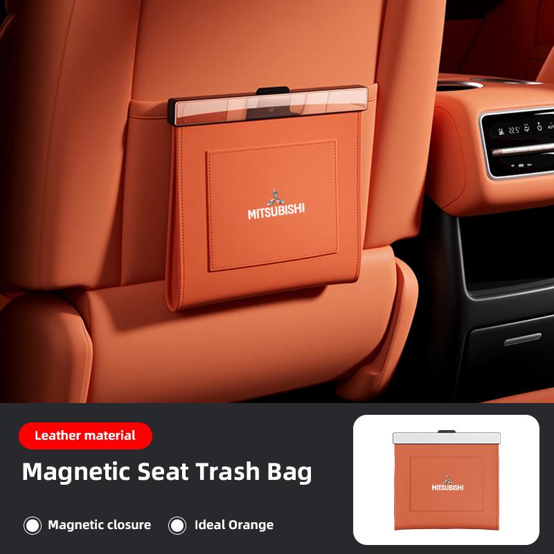 Car Leather Garbage Bag Magnetic Adsorption Seat Back Hanging Storage Bag For Mitsubishi Colt I200 Space Ralliart Ex Star Mirage HZ8