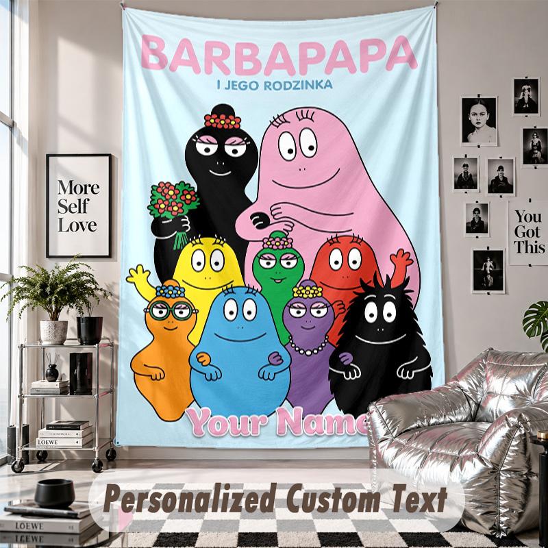 Wall Hanging Tapestry With Custom Name & Text, Barbapapa Decorative Tapestry For Bedroom