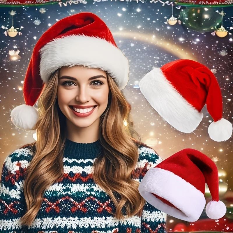 Cross-border spot thickened eaves Santa hat Santa Claus adult Christmas decorations dressing supplies short fluff red