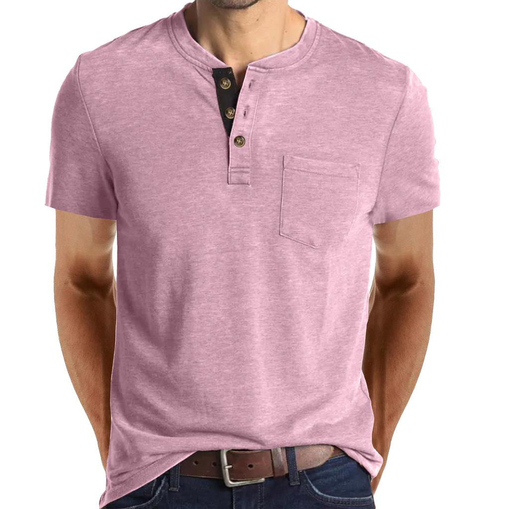 Summer Men's Short Sleeve T-Shirt Men's Henley T-Shirt Casual Round Neck Top