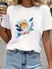 (Asian Size) Tee Top Print Sweet Flower Cute Trend Women Woman Fashion Clothing Short Sleeve T Shirt  Female Graphic T-shirts