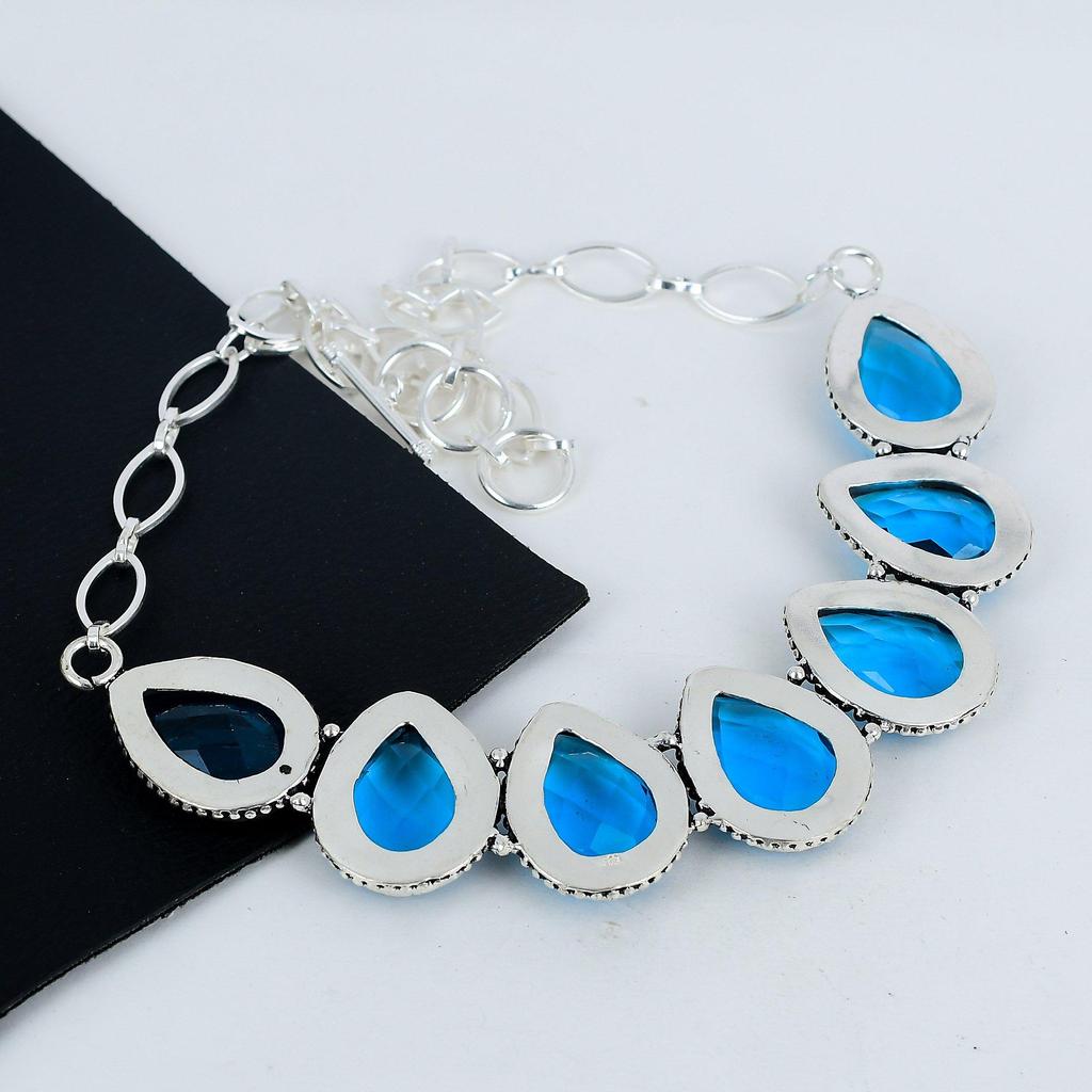 Красивое лондонское голубое топазовое ожерелье ручной работы из стерлингового серебра 925 пробы, лондонское голубое топазовое серебряное ожерелье для жены, унисекс-ожерелье, подарок