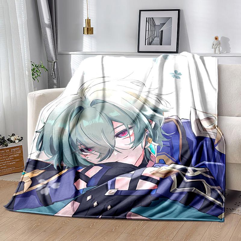 Genshin Impact Cryo Lohen Polearm printed throw blanket—lightweight,soft,warm;versatile blanket for all seasons—perfect as &air-conditioning throw,nap