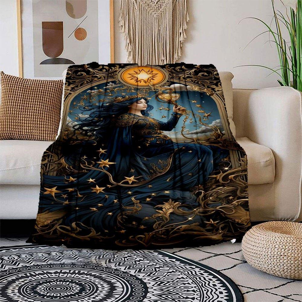 "Enchanted Starry Night Fantasy Art Print"Blanket Flannel Throw Blanket for Sofa, Bed, Travel, Camping, Office, Couch, Chair, And Bed Gift f