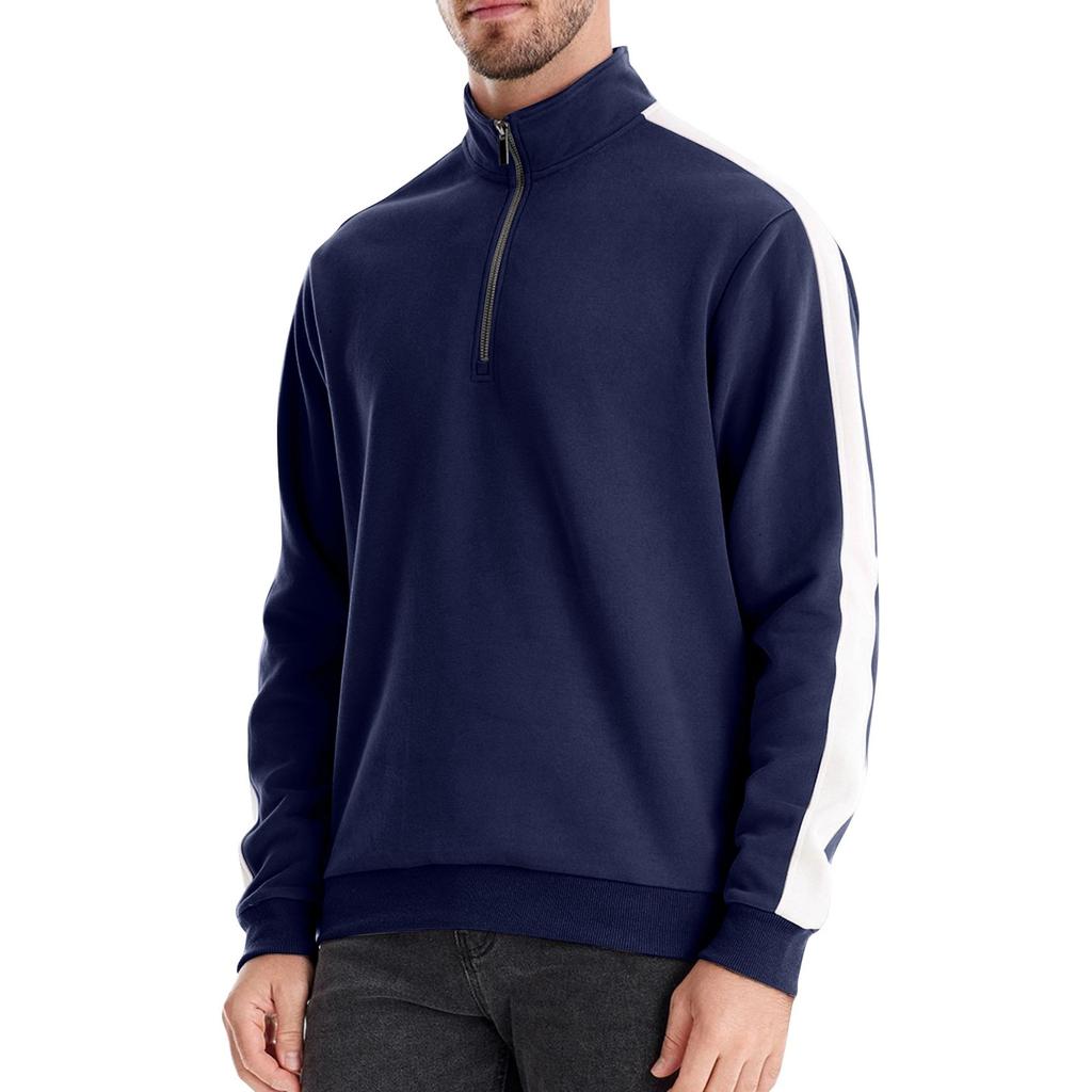 Men's Winter Solid Color Stand Collar Half Zipper Slim Fit Knit Long Sleeve Top