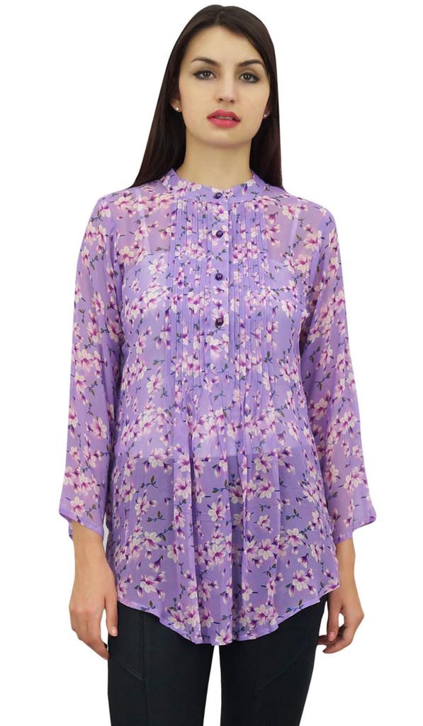 Phagun Women's Purple Floral Digital Printed Georgette Casual Tunic Top