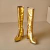Золотые серебряные женские сапоги до колена на высоком каблуке, маленькие большие размеры 32 46