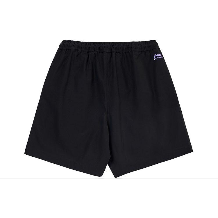Li Ning X Steven Harrington Collaboration, мультяшные вышитые свободные шорты со средней талией, дышащие повседневные шорты для мужчин, черные AKSR736-2