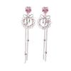 S925 Sterling Silver Purple Heart Crystal Long Tassel Earrings Hollow Lace Frame Drop Earrings Romantic Fashion Jewelry for Wome