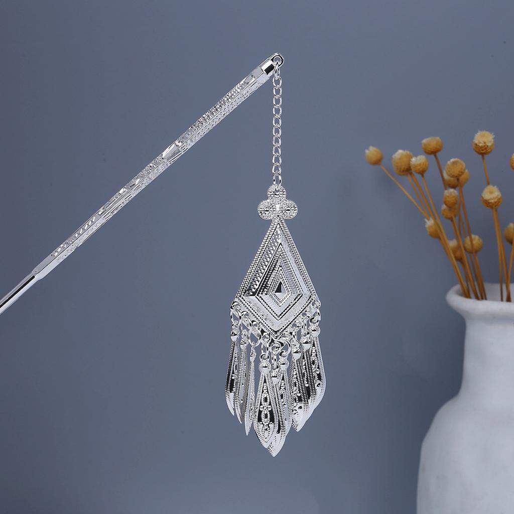 Miao Geometric Hollowed Out Step Shaking Tassel Hairpin Vintage Peacock Tassel Ancient Wind Cheongsam Cheongsam Hanbok Hair Ornaments