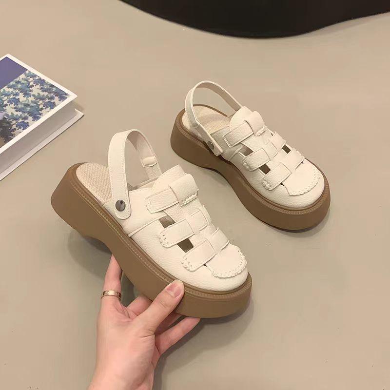 High-value Thick-soled Roman Sandals Women's Summer Baotou Half Slippers 2025 New Beach Cool Slippers Hole Shoes Tide