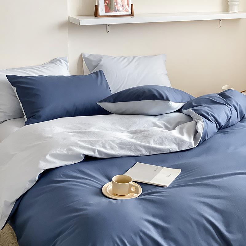 Сплошной цвет в скандинавском стиле, комплект из четырех предметов из чистого хлопка, простыня из хлопка, пододеяльник, простой комплект из трех предметов, пододеяльник
