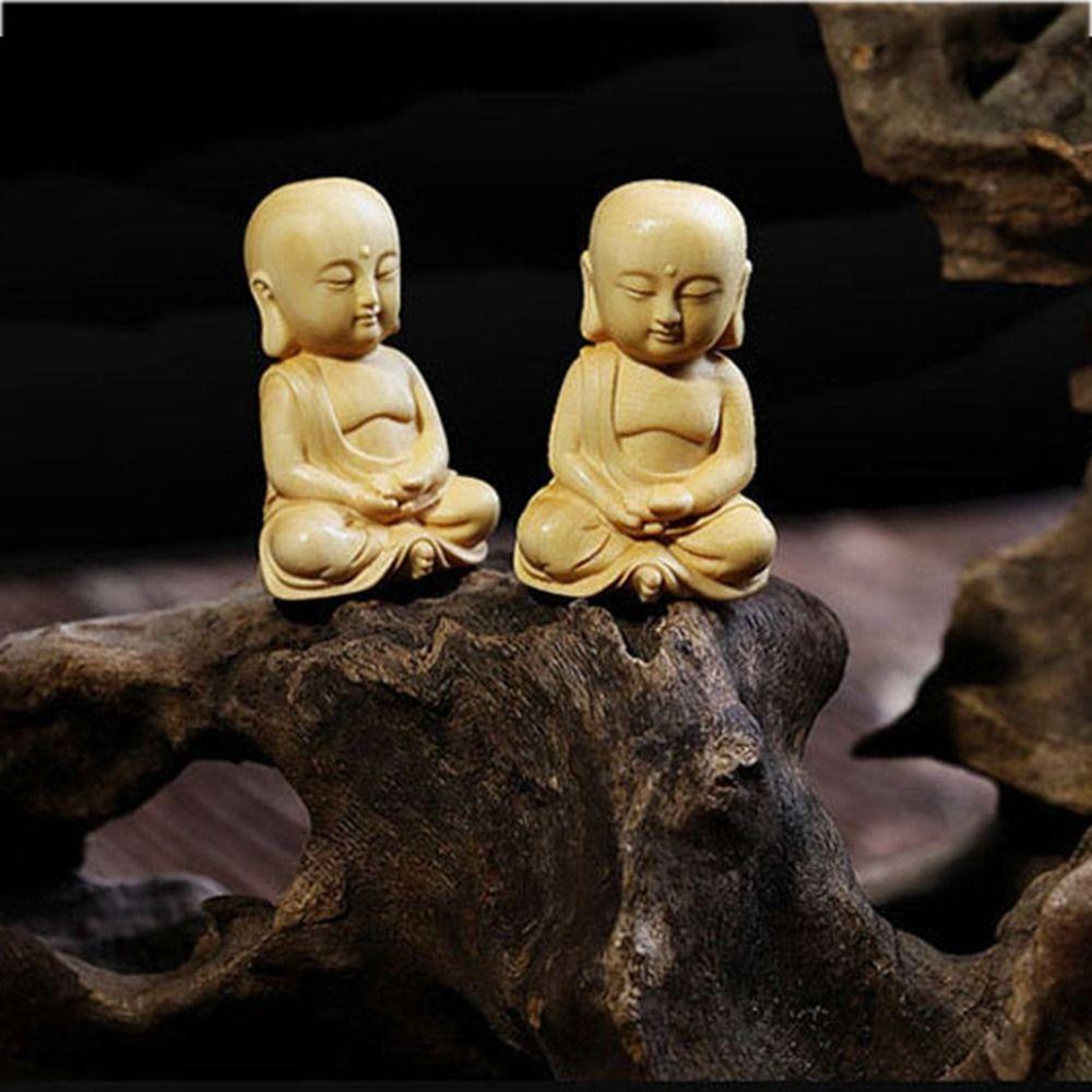 Use Multipurpose Baby Buddha Boxwood Carved DIY Home Decor Little Monk Figurines Car Ornament Key Chain Pendant Buddha Statue