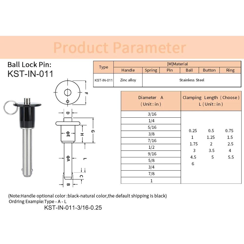 3/16" 1/4" 5/16" 3/8" 7/16" 1/2" 9/16" 5/8" 3/4" 7/8" 1" Диаметр Дюймовый Размер Быстросъемный Штифт с Шариковым Фиксатором Штифт из Нержавеющей Стали