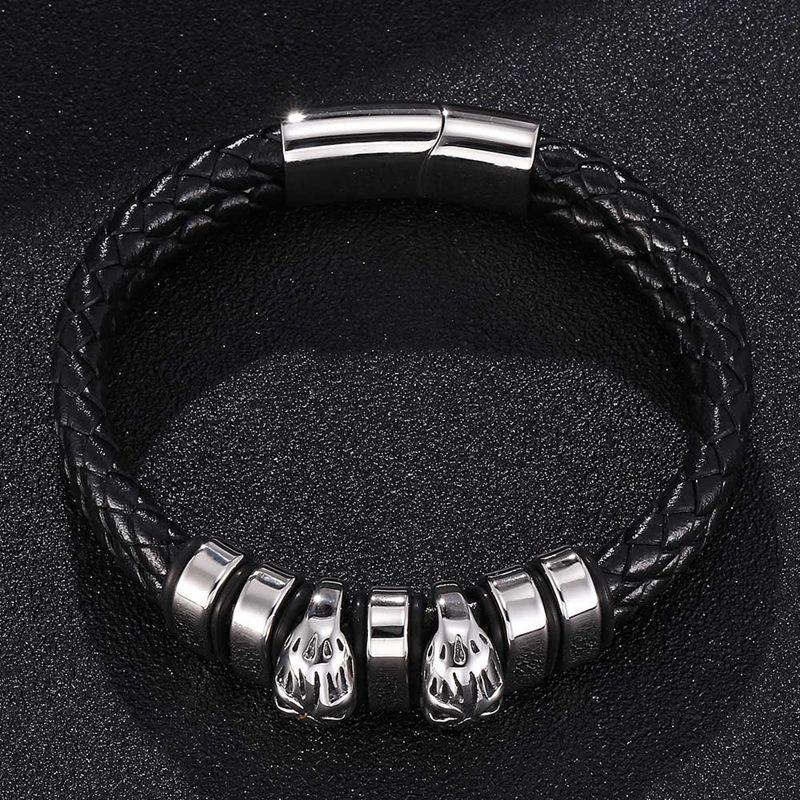 Punk Rock Skull Stainless Steel Charm Bracelet Of Men Jewelry Braided Double Layer Rope Leather Bangles Male Gift