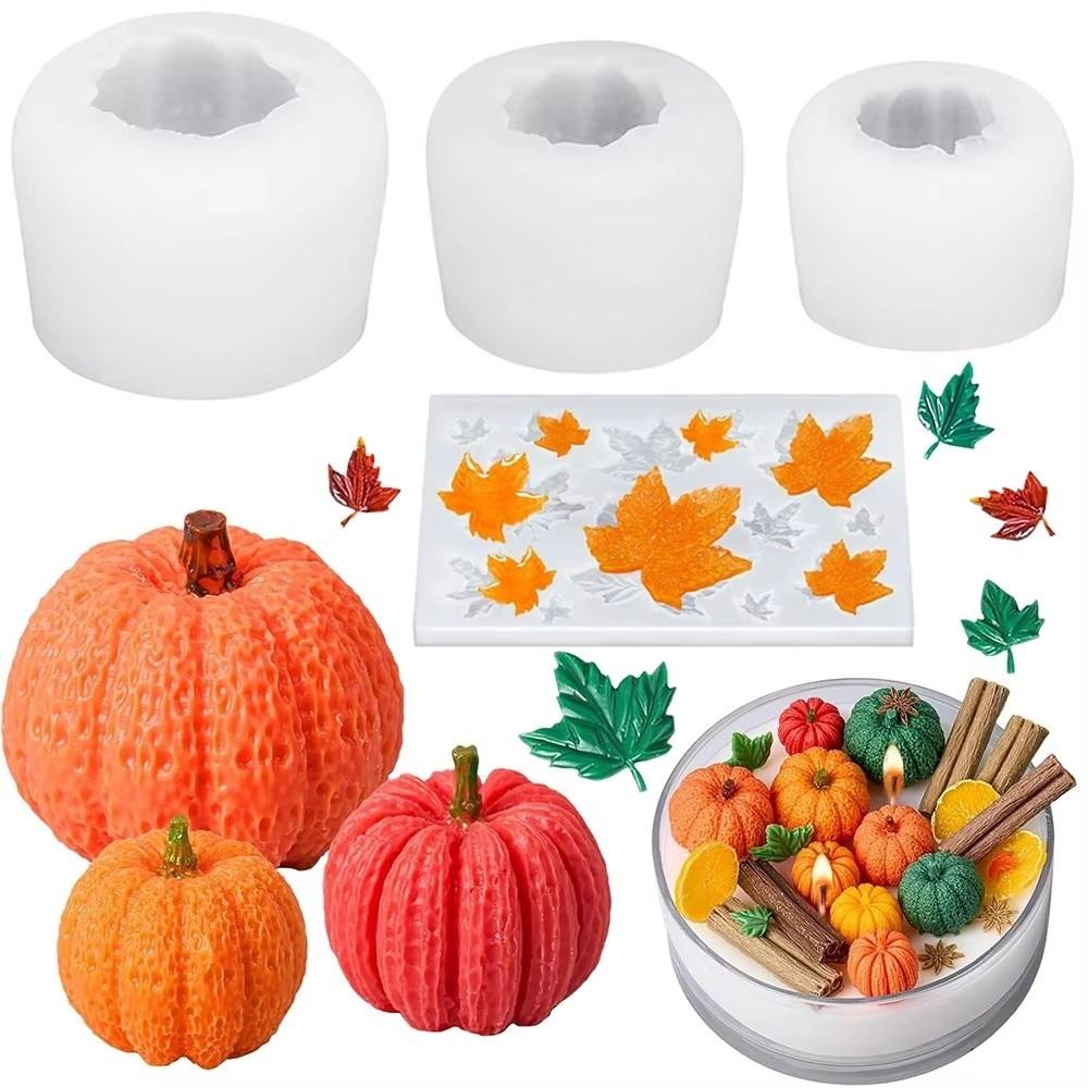 4Pcs/Set 3D Realistic Pumpkin Mold Halloween Theme Candle Making Mold For Epoxy Resin Art
