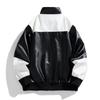 American PU Leather Jacket for Men, Spring and Autumn New Stand-up Collar Biker Jacket, Versatile Trendy Color-blocking Jacket