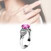 Fashionable Heart Shaped Pink Zircon Crystal Ring With Silver Plated Adjustable Band For Women