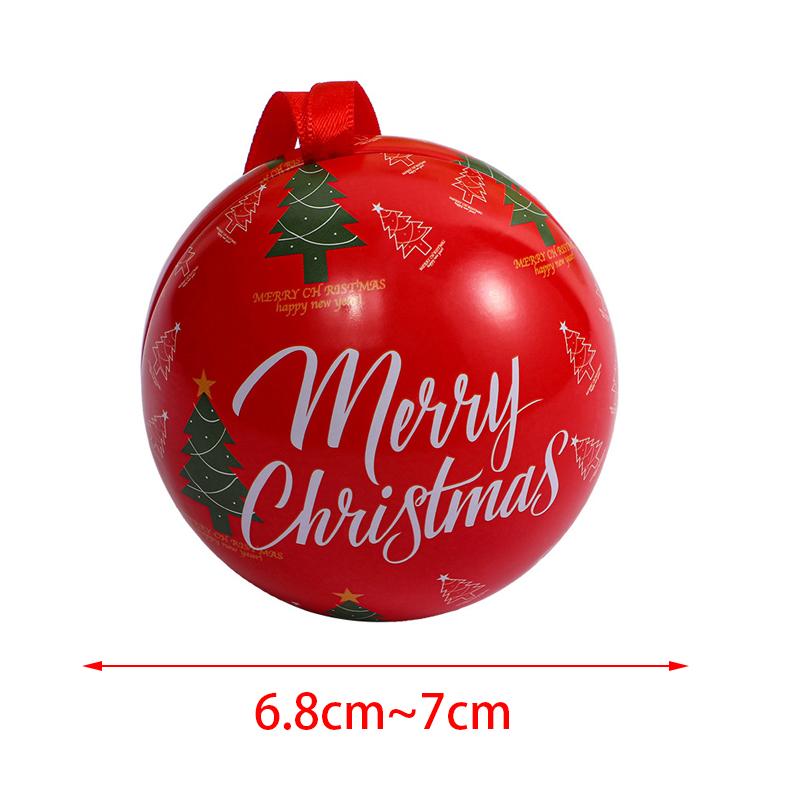1PC Kids Favors Mini Tin Box Round Empty Case Santa Printing Candy Storage Case Round Ball Shaped
