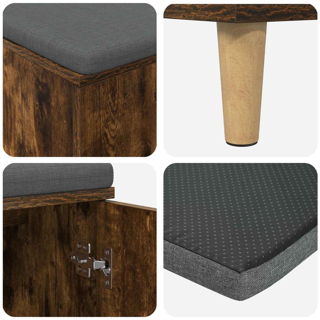 Hallway Bench with Cushion and Door Smoked Oak 60 x 38 x 46 cm