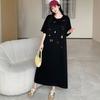 2025 Women Summer Long Dress Vintage Short Sleeve Shirt Dress Basic Elegant Casual Oversized Loose Plus Size Dress
