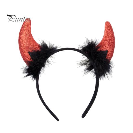Devil Horn Decor Headband Plush Fabric Handmade Lightweight Elastic Design Hair Hoop Cosplay Parties Halloween Accessories