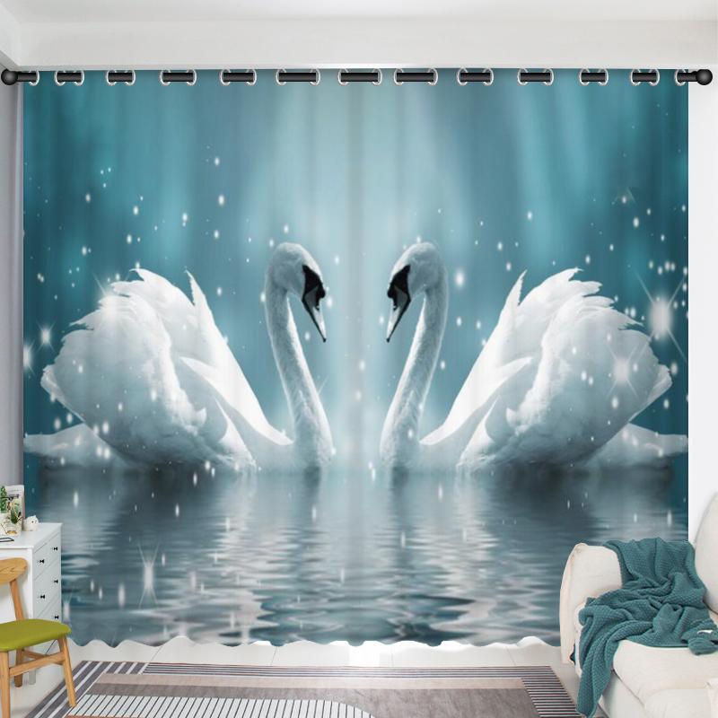 2Panel Swan Curtain Semi-blackout Curtain for Bedroom Living Room Kitchen Window Grommet Top cortinas de salon 2 piezas envío